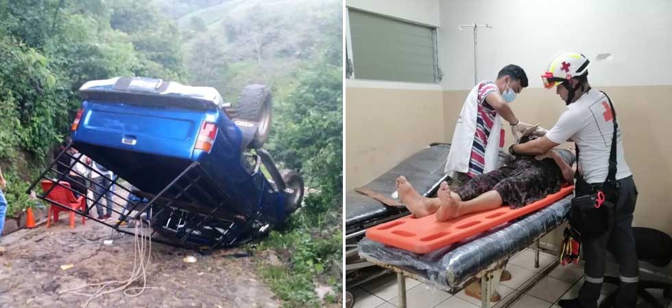 Cinco personas lesionadas, entre ellas un recién nacido, tras vuelco de pickup en Tepecoyo