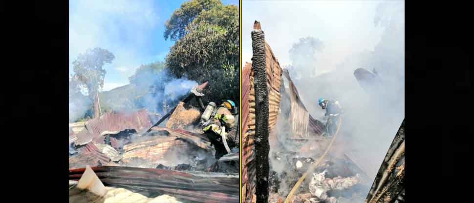 Voraz incendio consume tres viviendas construidas con lámina y madera