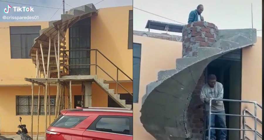 VIDEO: Albañil se vuelve viral al construir una escalera sin salida
