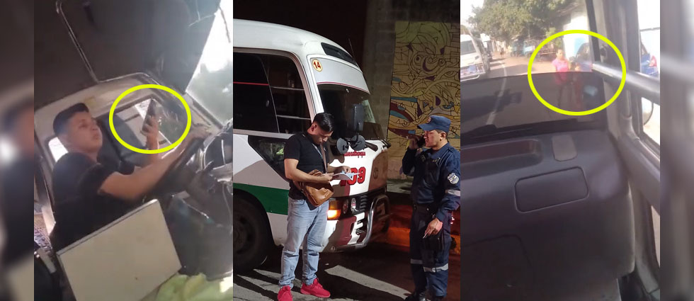 Localizan y multan a motorista de la 109 que fue captado usando el celular y circulando por el hombro de la vía mientras llevaba pasajeros