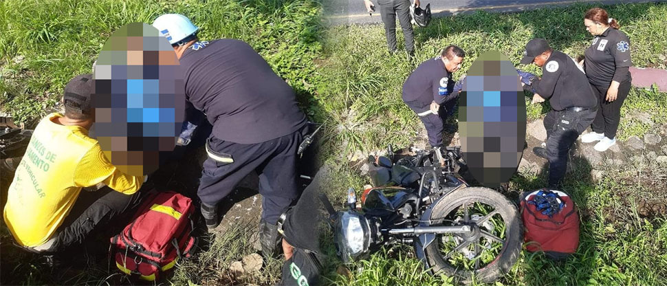 Motociclista sufre lesiones en el pecho en aparatoso accidente sobre la carretera a Santa Ana