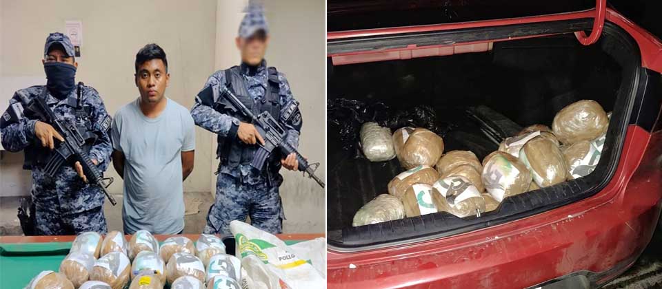 Agentes interceptan vehículo cargado con 23 paquetes de marihuana