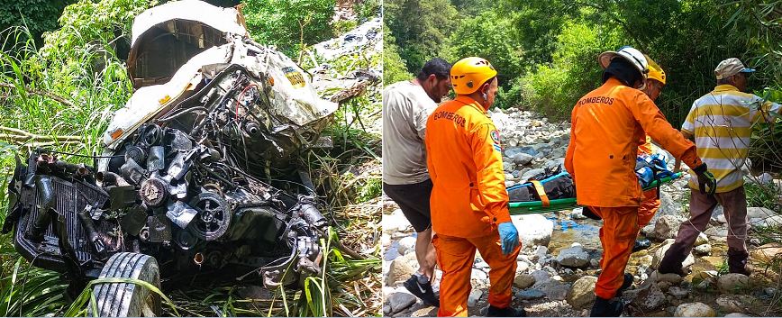 Rastra que llevaba productos plásticos cae en una quebrada en Chalatenango