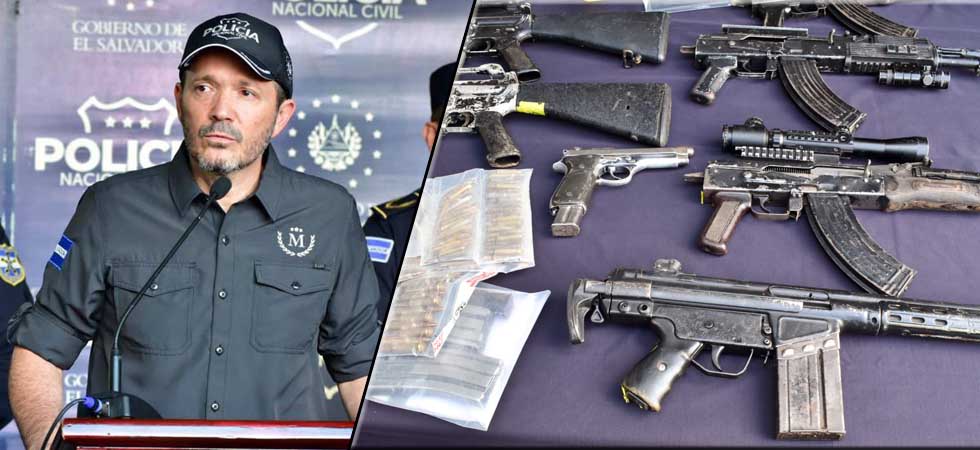 Ministro Villatoro presenta armas decomisadas tras desmantelamiento de campamentos de pandilleros