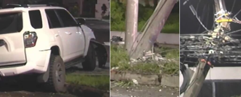 Conductor derriba postes del tendido eléctrico tras accidentarse en Antiguo Cuscatlán