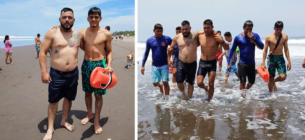 Salvadoreño posa para la foto con el guardavidas que le salvó la vida en Ahuachapán