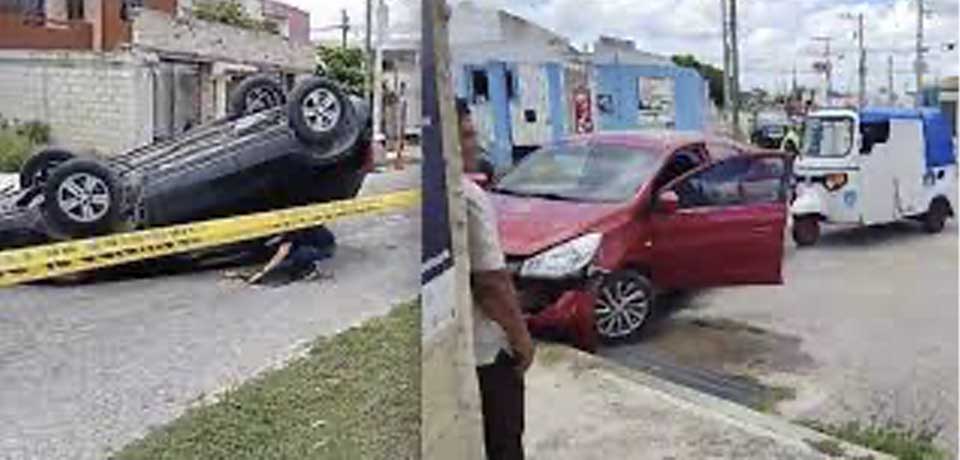 Hombre sufre choque cuando iba a auxiliar a su esposa que volcó a solo unas calles de distancia