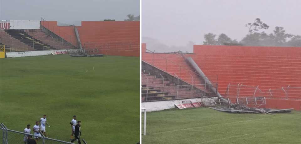 Cae una de las torres del estadio Juan Francisco Barraza en pleno partido