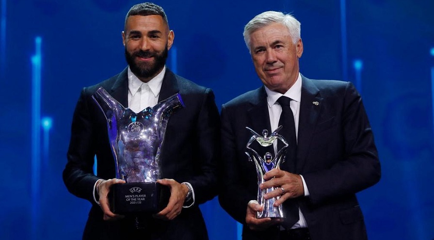 Benzema y Ancelotti, ganadores del premio a mejor jugador y entrenador de la UEFA 2022