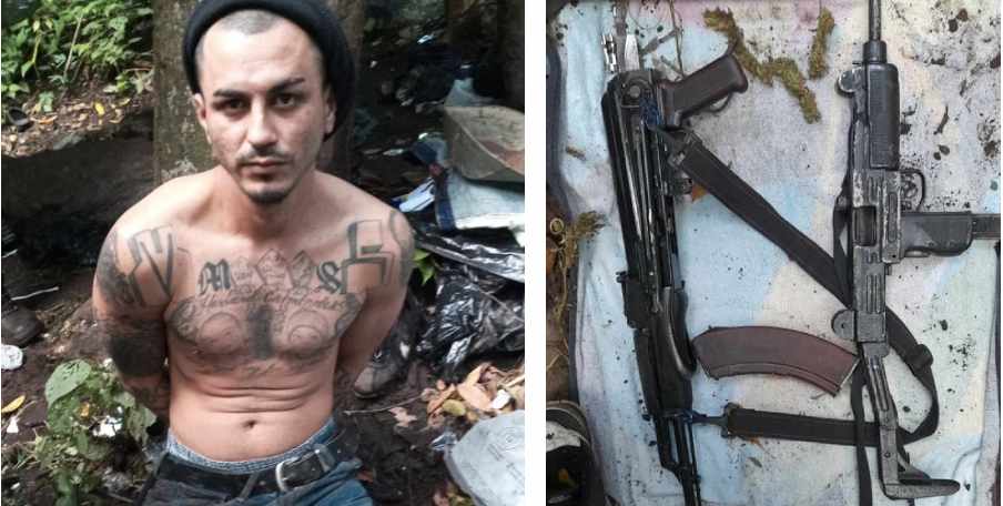 «Escondido como rata»: capturan a pandillero y le incautan un fusil AK 47 y una subametralladora