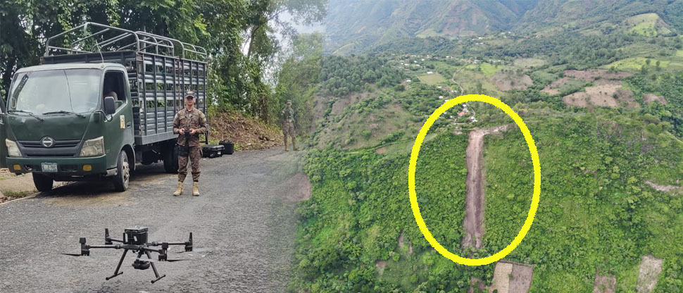 Utilizan dron táctico de la Fuerza Armada para monitorear áreas de alto riesgo en Chalatenango