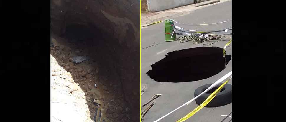 Enorme agujero se forma en la zona 4 de Mixco, Guatemala