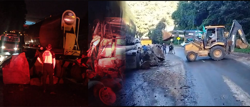 Desprendimiento de rocas aplasta un tráiler en la ruta Interamericana de Guatemala