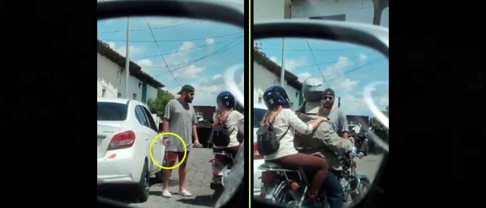 VIDEO: Captan a sujeto que amenazó a motociclista y a su pareja en plena calle de Quezaltepeque