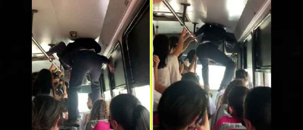 VIDEO: Joven muestra su hazaña para evitar pasarse de la parada de bus; pasó por encima de todos