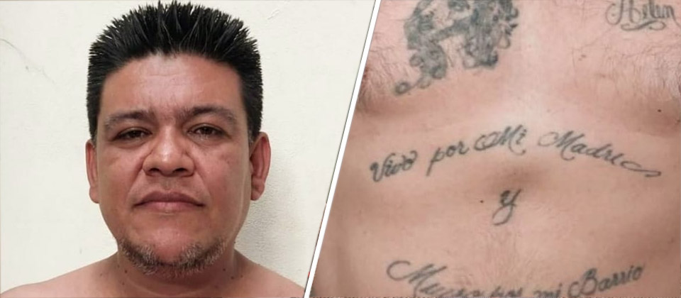 Pandillero «sonríe» en su detención y tiene tatuaje que dice: «Muero por mi Barrio»