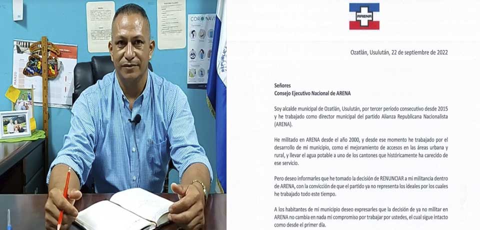 Alcalde de Ozatlán renuncia a ARENA 