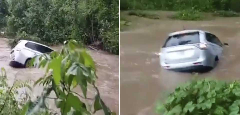 VIDEO: Camioneta con cinco personas a bordo es arrastrada por corriente de una quebrada en La Unión