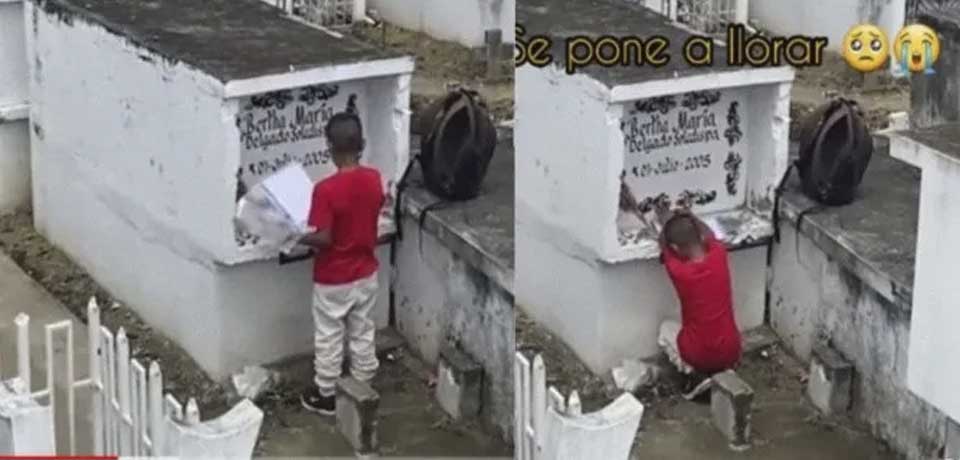 Niño visita la tumba de su madre para llevarle sus excelentes calificaciones