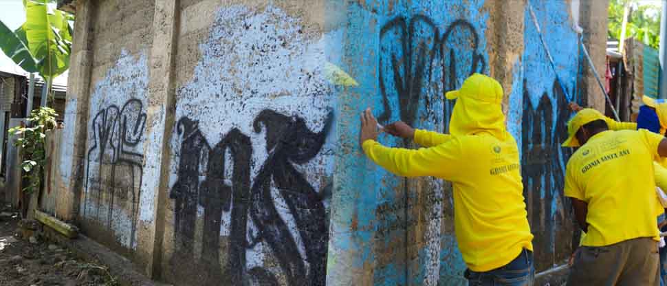 Tras denuncia ciudadana, privados de libertad eliminan grafitis de pandillas en comunidades de Santa Ana
