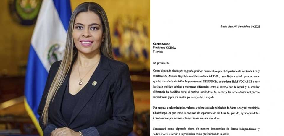 Diputada suplente, Johanna Ahuath, renuncia a ARENA