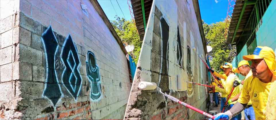 Internos del Plan Cero Ocio siguen borrando grafitis de pandillas