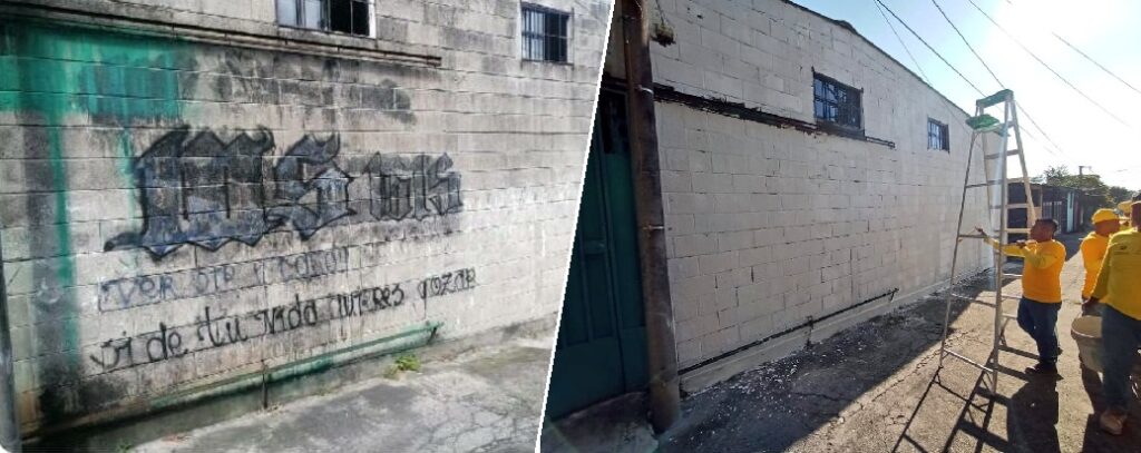 Tras denuncia ciudadana, eliminan grafitis de la MS en Sierra Morena, Soyapango