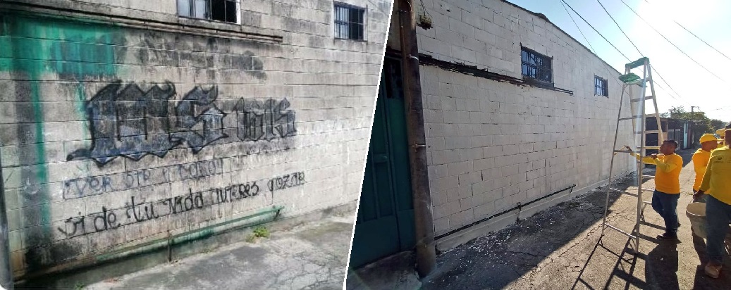 Tras denuncia ciudadana, eliminan grafitis de la MS en Sierra Morena, Soyapango