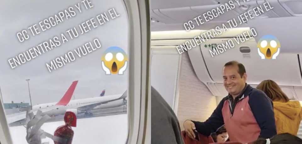 VIDEO: Joven se escapa del trabajo para viajar y se encuentra a su jefe en el avión