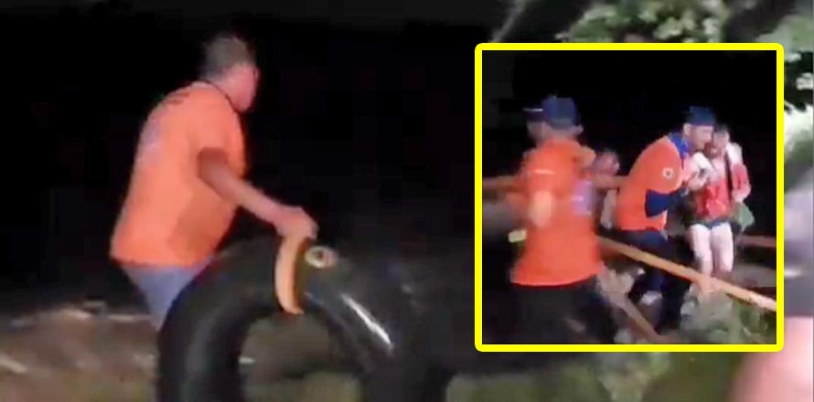 Captan heroico rescate de tres personas que eran arrastradas por una fuerte corriente en Ahuachapán