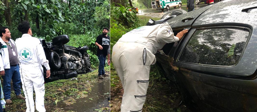 Bajo la lluvia, conductor pierde el control y se accidenta en carretera a Santa Ana