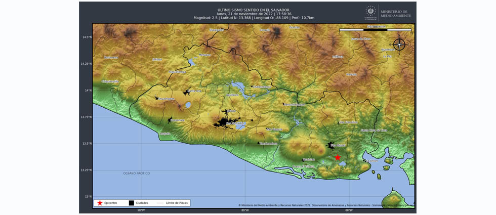 Sismo originado en San Miguel sacude parte del país esta tarde de lunes