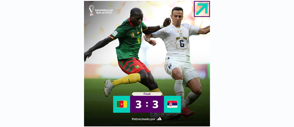 Fiesta de goles en el intenso partido Camerún vs Serbia que pone de cabeza el Grupo G