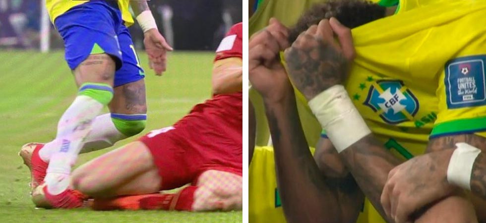 Neymar llora tras salir lesionado en el partido ante Serbia