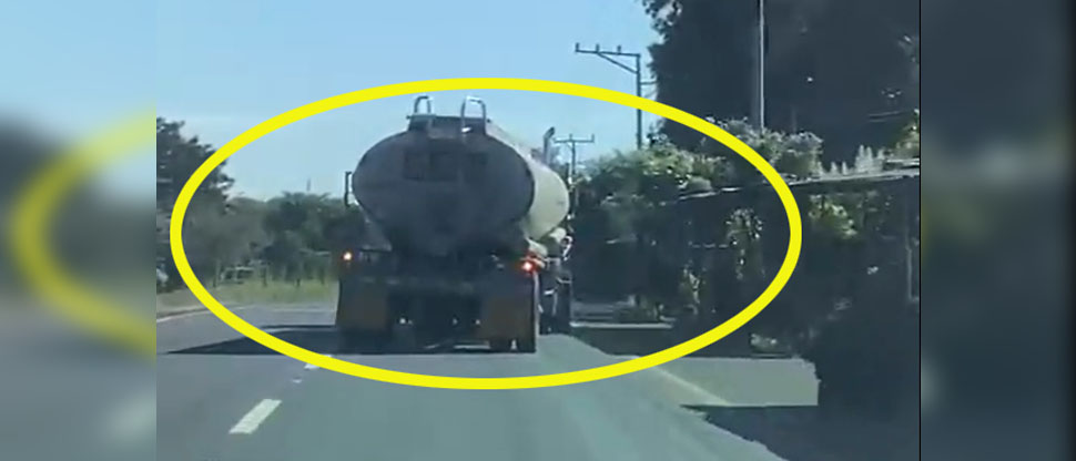 Captan a camión cisterna con graves problemas de alineado circulando en la carretera a Sonsonate