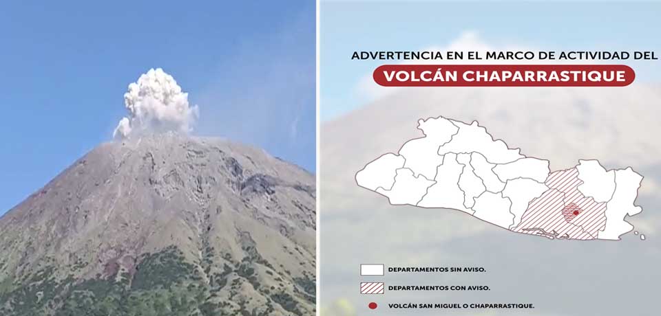 Emiten Advertencia en dos departamentos por actividad del volcán Chaparrastique