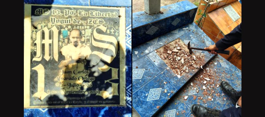 Ciudadanos reportan tumba alusiva a la MS-13 y autoridades la destruyen de inmediato