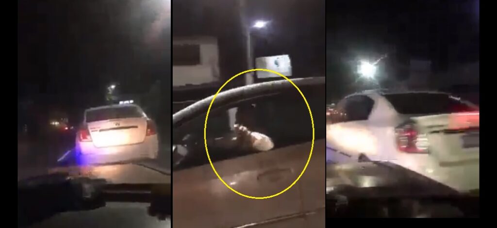 Conductor capta a otro sujeto mientras lo insulta, luego golpea su carro y se va (VIDEO)