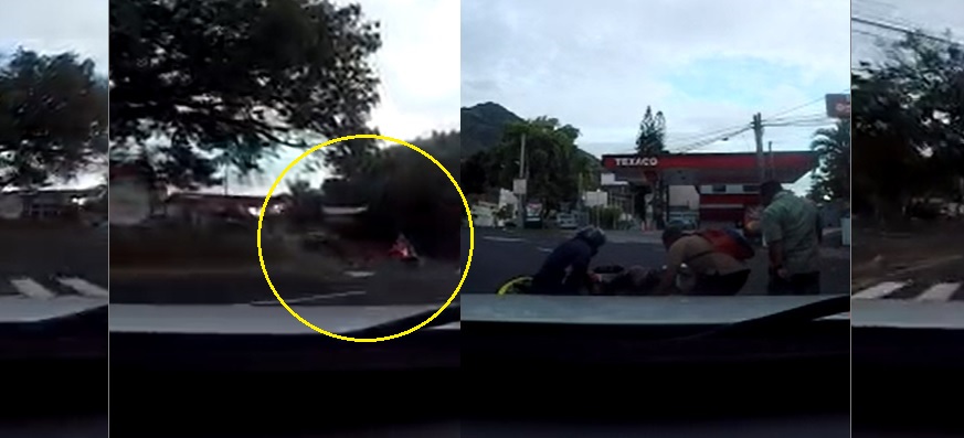 Captan el momento exacto en que motociclista se accidenta en redondel Luceiro, en San Salvador