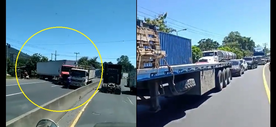 Reportan accidente y fuerte tráfico en carretera a Quezaltepeque | VIDEO