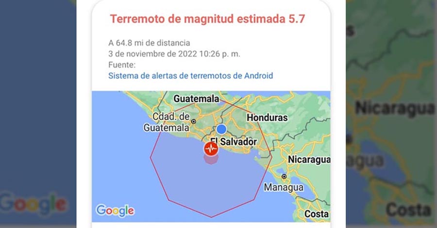 Así alertó Google a sus usuarios momentos antes del sismo en El Salvador