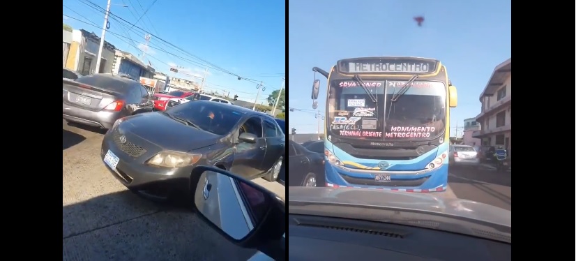 Le cierran el paso a busero que circulaba en sentido contrario en zona de Reloj de Flores