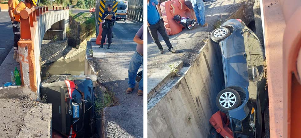 Dos lesionados luego que vehículo estuviera cerca de caer al río en Agua Caliente, Soyapango