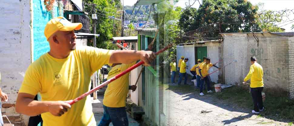 Internos del Plan Cero Ocio eliminan grafitis de pandillas que aún habían en Bosques del Río, Soyapango