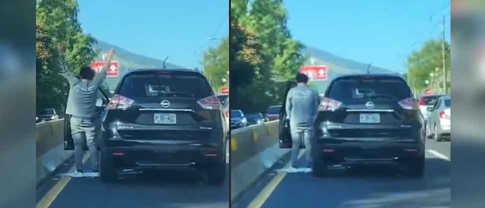 Conductor en aparente estado de ebriedad detiene el tráfico para hacer sus necesidades en plena vía pública