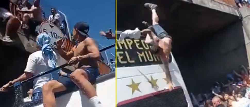 Caos total en Argentina: Aficionado intenta llegar a Messi y cae desde un puente durante celebración