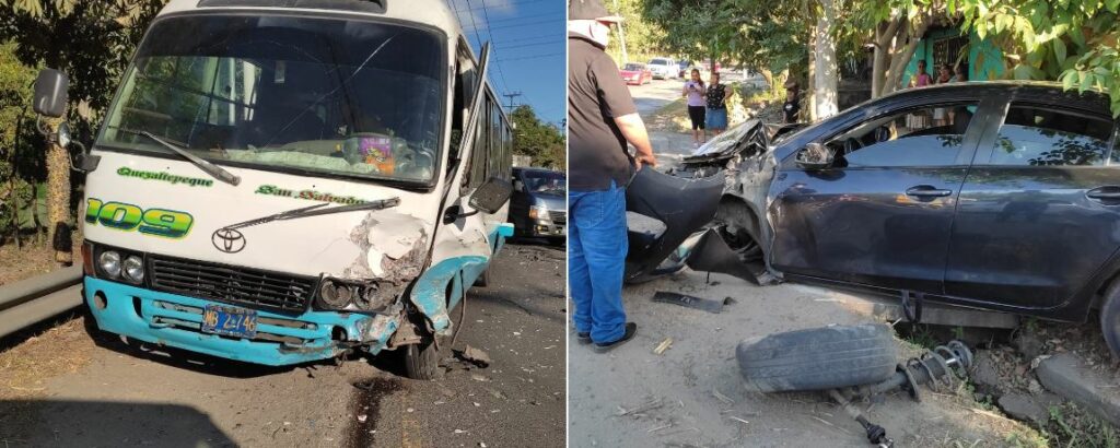 Microbusero y conductor de un sedán chocan de frente en Apopa