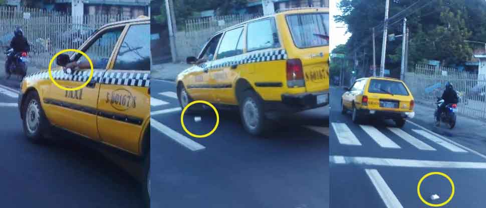 Captan el momento cuando taxista lanza basura en plena vía pública