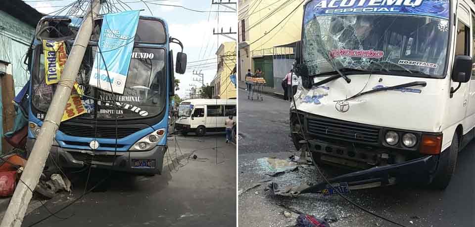 Dos pasajeros lesionados tras fuerte choque entre bus y microbús en San Salvador