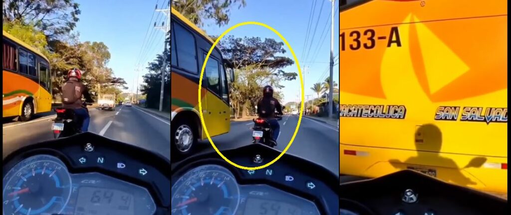 Captan a busero a punto de impactar a motociclista al cambiarse de carril | VIDEO